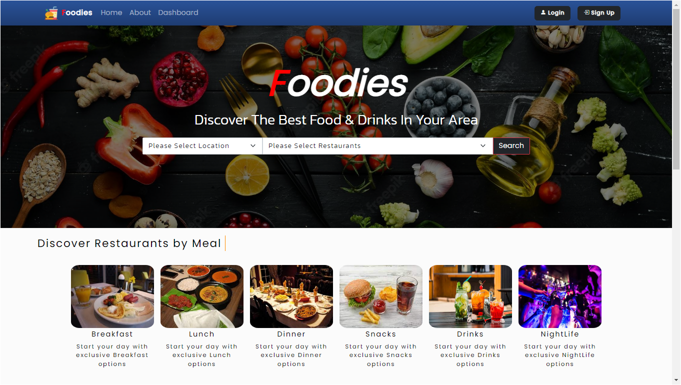 Screenshot of Food Ordering web application with menu items and cart