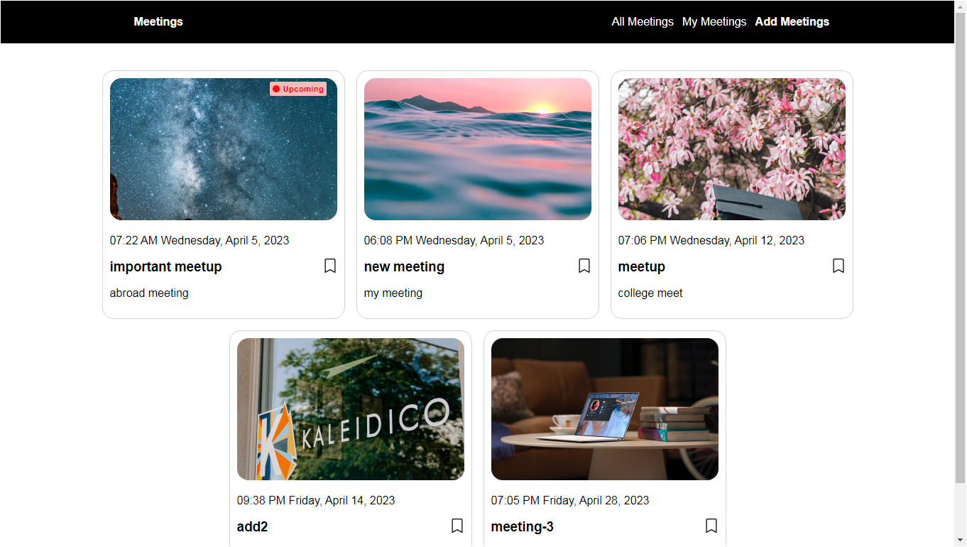 Screenshot of Meeting Application with scheduling interface